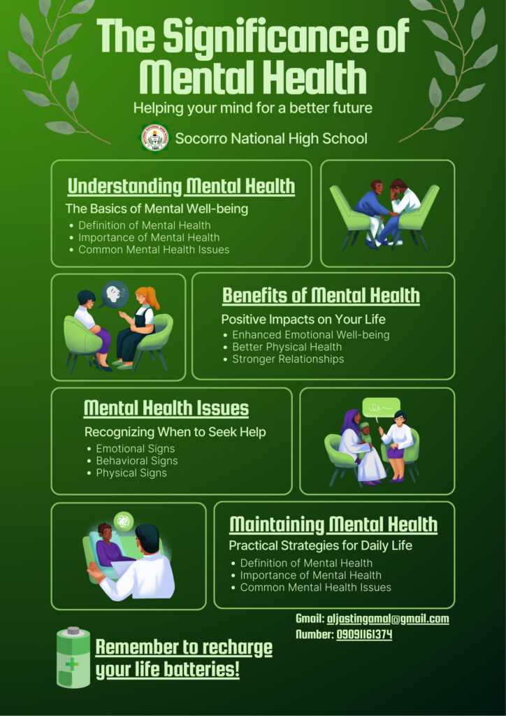 green and white simple illustrative mental health infographic poster